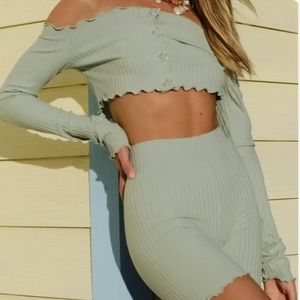 Tropic of C Adagio Matching Set - High Waisted Biker Shorts & Off Shoulder Top